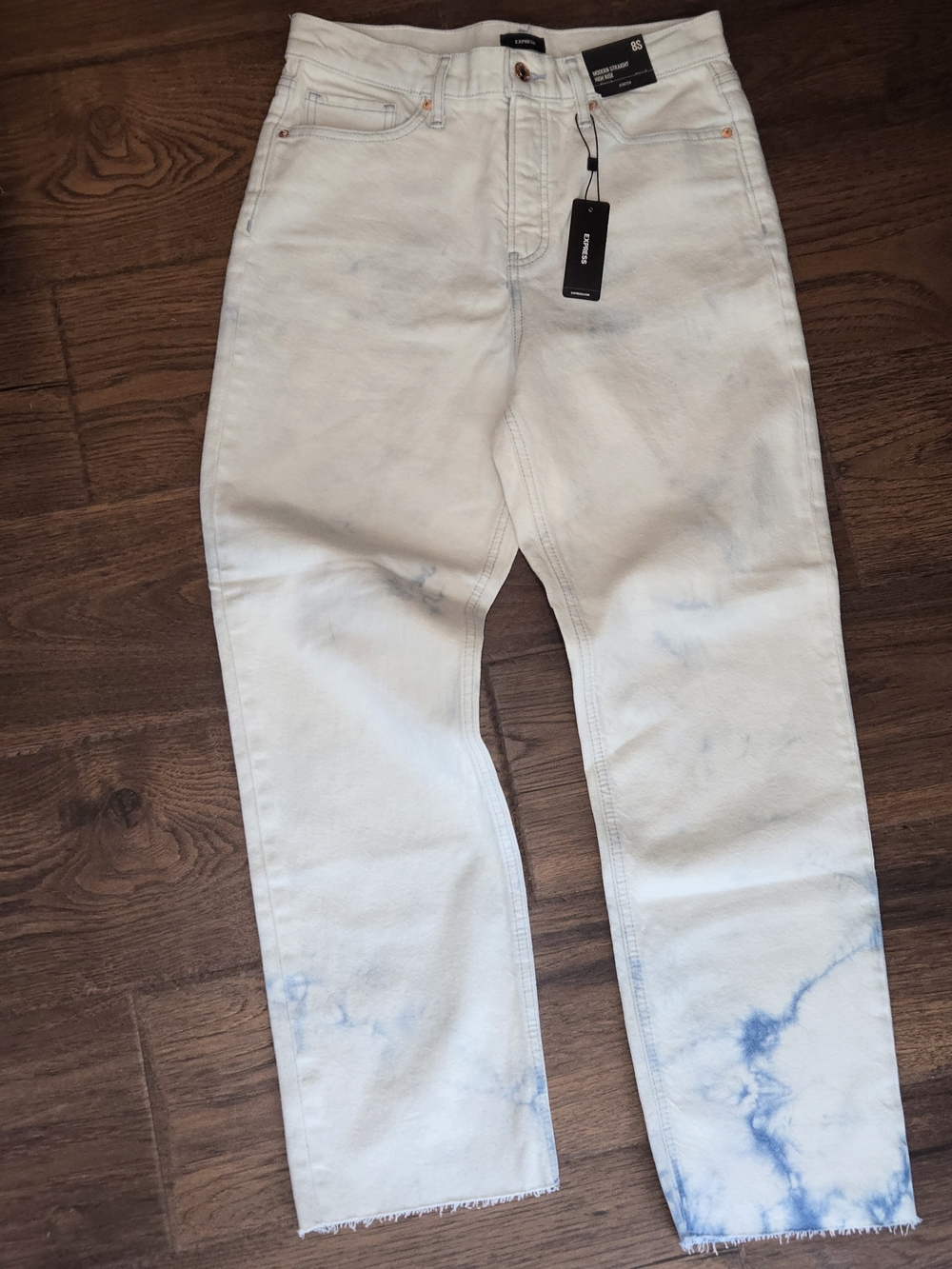 Express High-Rise Women's Jeans Light Wash Blue Raw Hem Size 8 S